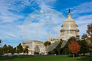 Daytime Landscape US Capitol Building Washington DC Grass Blue S