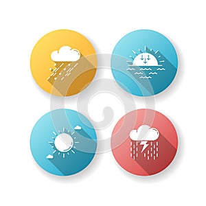 Daytime and nighttime forecast flat design long shadow glyph icons set