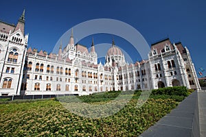 Daytime view of historical building of Hungarian Parliament, aka