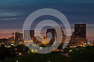 Dayton Ohio skyline at dusk