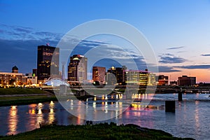 Dayton, Ohio skyline at sunset