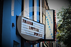 Dayton, Ohio / United States - August 7 2019: Signs in the Oregon District after a mass shooting