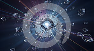 Abstract Explosion of Diamonds and Light Rays in Space