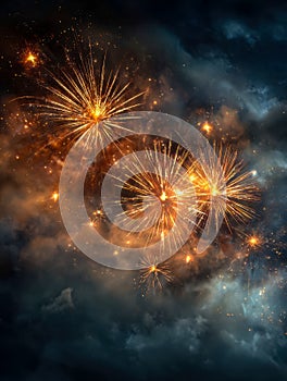 Spectacular fireworks display illuminating the night sky with vibrant bursts of light