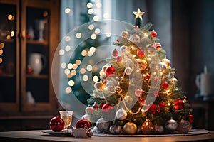 dazzling beauty of a fully decorated Christmas tree with gifts Christmas card Xmas tree Merry Christmas