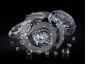 Dazzling diamond on black background, 3D rendering