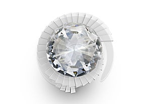 Dazzling diamond on spiral staircase on white background