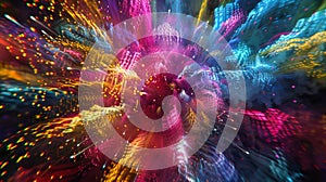A dazzling display of digital fireworks exploding in a spectrum of color