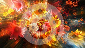 A dazzling explosion of bright flowers enchants the sense photo