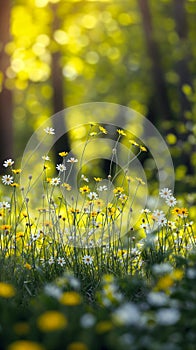 Dazzling Field of Wildflowers and Daisies in Sunlight