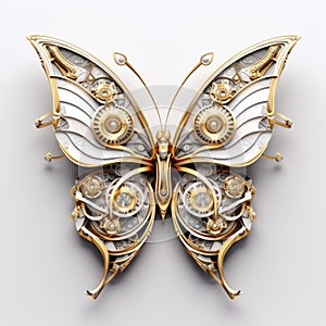 Dazzling Gold Mechanical Butterfly: Exquisite 3d Symbol With Intricate Metal Detailing