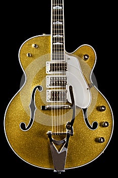 Dazzling Gold Sparkle Electric Guitar. Hollowbody. Glits. Glam. Fancy. Rockabilly. Rock and Roll