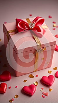 Dazzling Love: Pink Gift Box with Heart-Shaped Diamond. Generative  AI