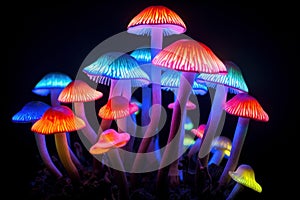 Dazzling Mushroom neon fluorescent. Generate Ai