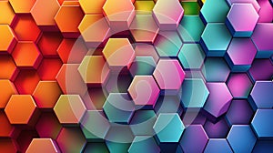 A dazzling rainbow of hexagonal tiles interlocks in a futuristic pattern, vibrant and bold
