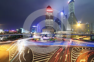 Dazzling rainbow overpass highway night scene in Shanghai