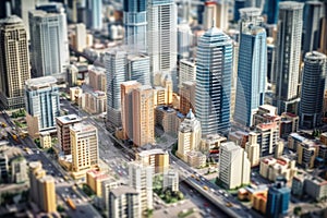 Dazzling Urban Skyline View: Aerial Cityscape of Modern High-Rise Buildings and Skyscrapers, Towering Above the Vibrant