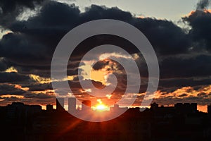 A dazzlingly beautiful sunset against the backdrop of formidable clouds