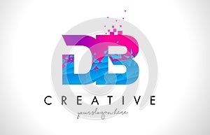 DB D B Letter Logo with Shattered Broken Blue Pink Texture Design Vector.