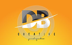 DB D B Letter Modern Logo Design with Yellow Background and Swoosh.