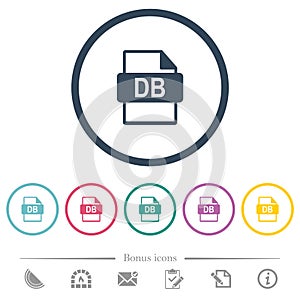 DB file format flat color icons in round outlines