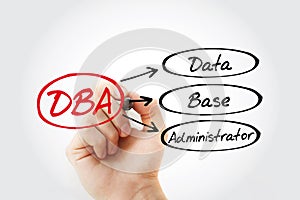 DBA - Database Administrator, acronym technology concept background