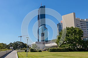 DC-Tower Skyline Donau City Vienna, modern business district in the Danube city with