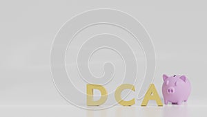 DCA word on a wooden cube on coins in idea Dollar Cost Averaging investment strategy, Saving stock or savings 3D rendering