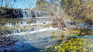 Sweet Long Exposure Panoramic Photo of a small waterfall and stream in Cyprus Village