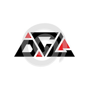 DCL triangle letter logo design with triangle shape. DCL triangle logo design monogram. DCL triangle vector logo template with red