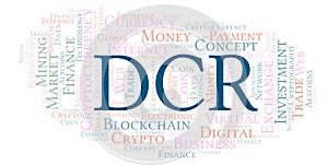 DCR or Decred cryptocurrency coin word cloud. photo
