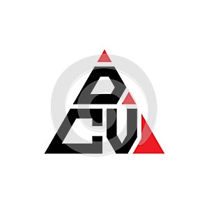 DCV triangle letter logo design with triangle shape. DCV triangle logo design monogram. DCV triangle vector logo template with red