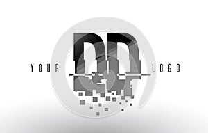 DD D D Pixel Letter Logo with Digital Shattered Black Squares