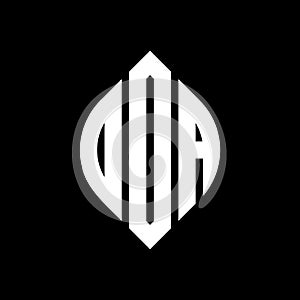 DDA circle letter logo design with circle and ellipse shape. DDA ellipse letters with typographic style. The three initials form a photo