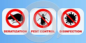 Pest control, disinfection and deratization icons