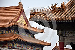 Ddecorative roofs in Forbidden City in Beijing, China.