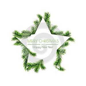 DDecorative star frame design with pine branches for Christmas background