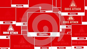 DDOS Attack Alert Warning Error Pop-up Notification Box On Screen.