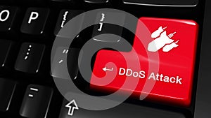 DDoS Attack Moving Motion On Computer Keyboard Button.