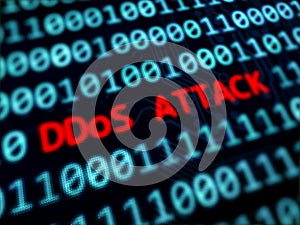 DDoS attack red message on computer screen