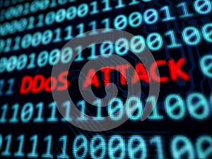 DDoS attack red message on computer screen