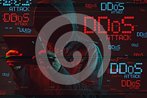 DDOS concept with faceless hooded male person photo