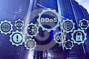 DDoS Cyber Attack. Technology, Internet and Protection Network concept. Server datacenter background