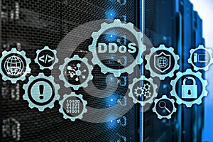 DDoS Cyber Attack. Technology, Internet and Protection Network concept. Server datacenter background