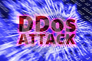 DDOS on a Digital Binary Warning above electronic circuit board