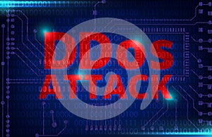 DDOS on a Digital Binary Warning above electronic circuit board