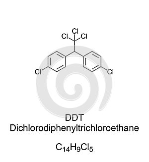 DDT, dichlorodiphenyltrichloroethane or clofenotane, chemical formula