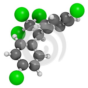 DDT (dichlorodiphenyltrichloroethane) molecule. Controversial pesticide, used in agriculture and for malaria disease vector