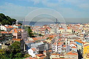 25 de Abril Bridge and Alfama, Lisbon, Portugal