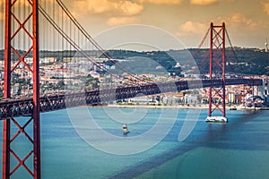 The 25 de Abril Bridge is a bridge connecting the city of Lisbon photo